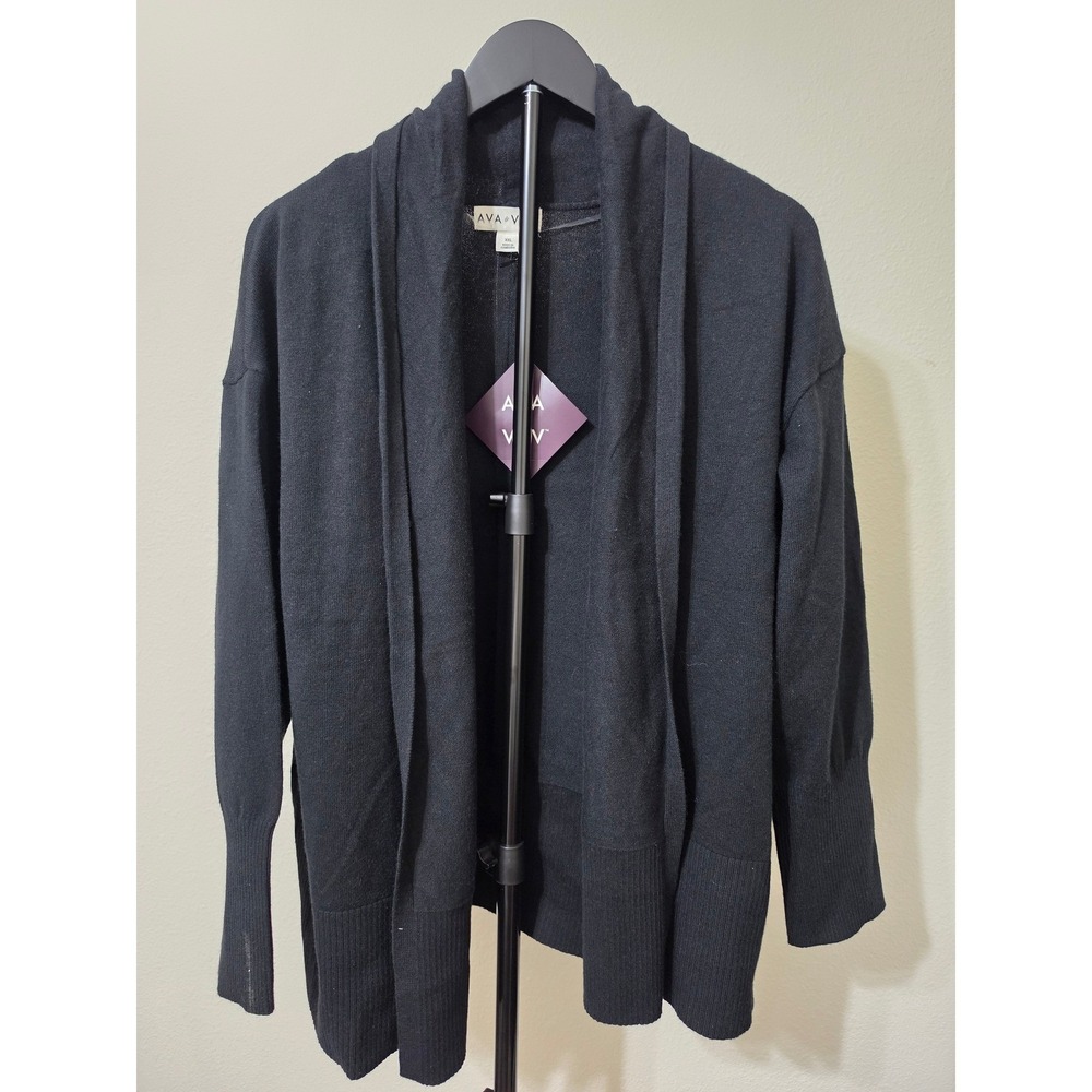 Ava & Viv Womens XXL Black Open Front Shawl Collar Cardigan Sweater NWT